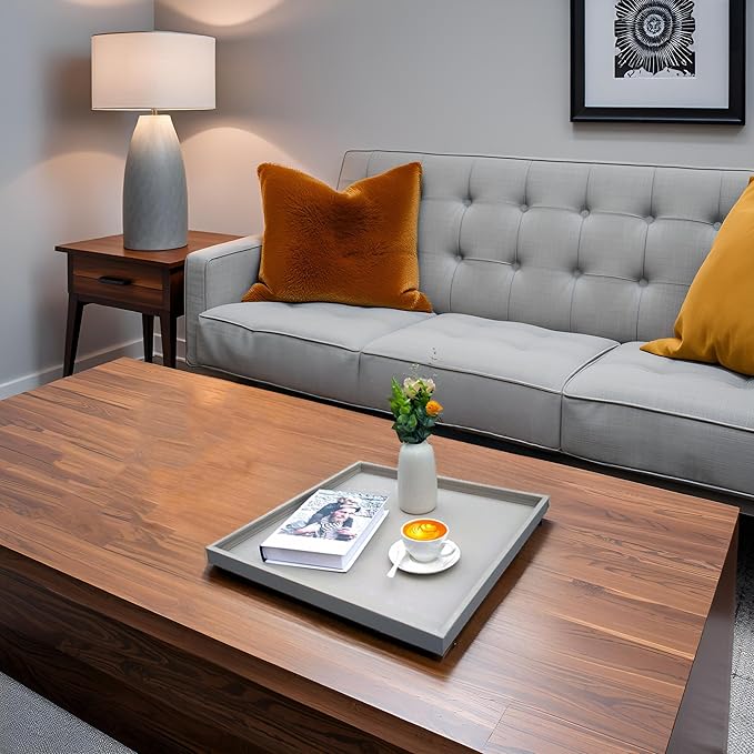 20x20 Inch Rectangular Ottoman Tray | Textured PU Leather, Waterproof & Heat-Resistant Storage for Coffee/Dining Tables, Sofa, Bed, Entertainment & Party (Tranquil Beige, 20 * 20in)