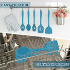 TeamFar Cooking Utensils Set, Silicone Kitchen Utensils of 5, Cooking Spoons Turners Pasta Server for Nonstick Cookware, Healthy & Heat-Resistant, Seamless & Non-Scratch, Dishwasher Safe, Dark Blue