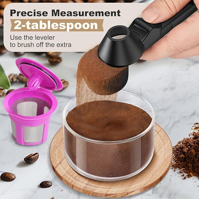Coffee Scoop & Funnel for Reusable K Cup Refillable Coffee Pods, Coffee Measuring Spoon 2 Tablespoon Capacity, Scoop with Funnel for Ground Coffee, Protein Powder, Tea (Black, 1 Pack)