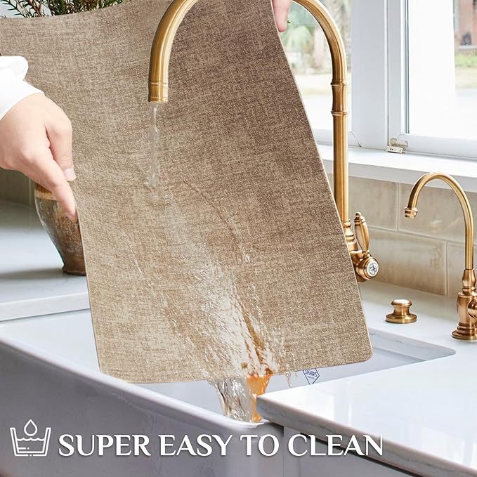 Softalker Vinyl Placemats Set of 6 - Faux Leather Heat Resistant Place Mats, 100% Waterproof Oilproof Wipe Clean Table Mats for Indoor & Outdoor Use, 17’’×12’’, Khaki