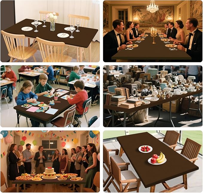 SereneGrace Elastic Table Cover, Windproof Tablecloth, 36x60 Inch Reusable Spandex Fitted Stretch 4-Foot Rectangle Table Cloth for Dining Room, Banquets, Events, Craft Displays, Parties, Brown