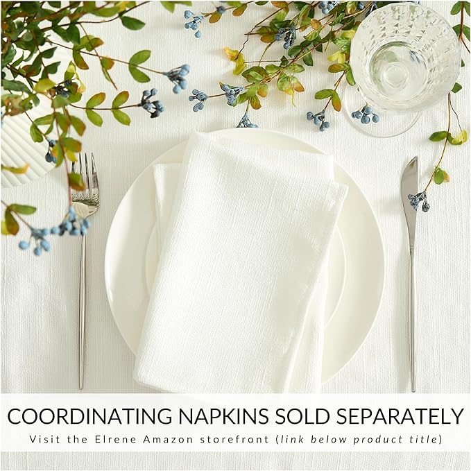 Elrene Home Fashions Villeroy & Boch Bristow Solid Texture Tablecloth - Premium Table Cover for Everyday Dining, Parties, and Special Occasions, White, 60"x84" Rectangle