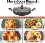 Hamilton Beach 4.5 Quart Nonstick Marble Coating Even Heating Round Beach Low Oven Pot with Glass Lid and Wooden Like Soft Touch Handle, Dutch Oven Pot, Braising, Roasting