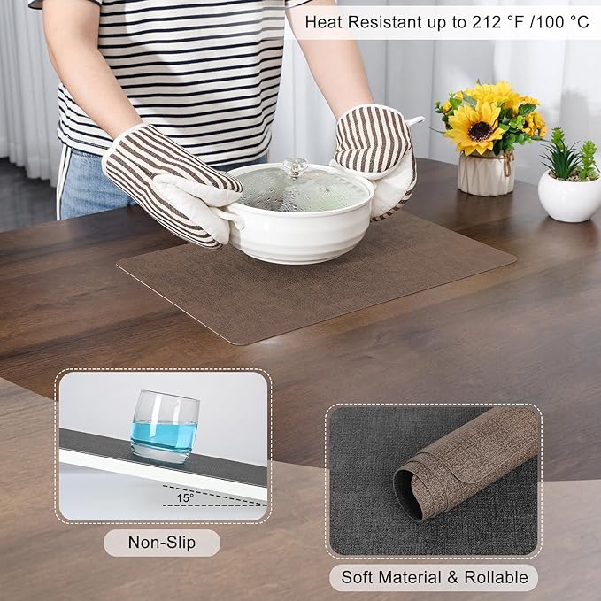 Myir JUN Placemats Dual Sided, Faux Leather Place Mats Set of 8 Indoor Placemat for Dining Table Non-Slip Washable Place Mat Heat Resistant Outdoor Table Mats (Set of 8, Gray Brown)