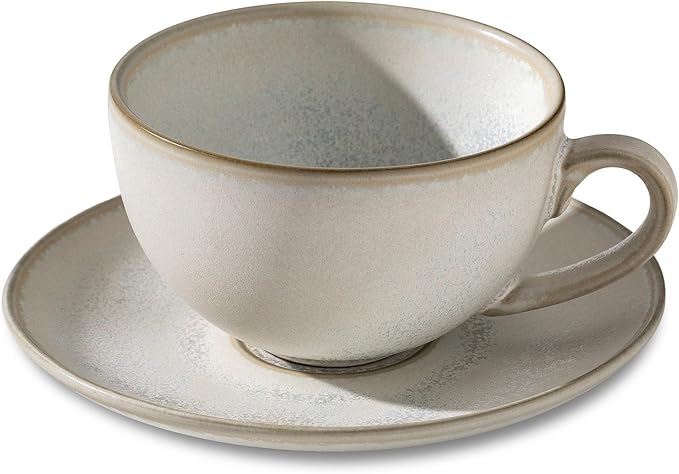 Porcelain Coffee Cup with Saucer, 10 oz Vintage Design Ceramic Latte Art Cappuccino Barista Espresso Tea Cup with Saucer(White Shell)