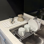 SunnyPoint 304 Stainless Steel NeverRust Compact Dish Drying Rack with Utensil Holder & Removable Drain Tray, Rustproof Small Dish Rack for Kitchen Countertop or Over Sink (Metallic Silver, Compact)