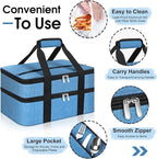 Double Insulated Casserole Carrier, Portable Casserole Carrier for Hot or Cold Food Lunch Tote Warmer or Cooler Bag, Lasagna Lunch Bag for Potluck Parties- Fits 9" x 13" Baking Dish-Azure