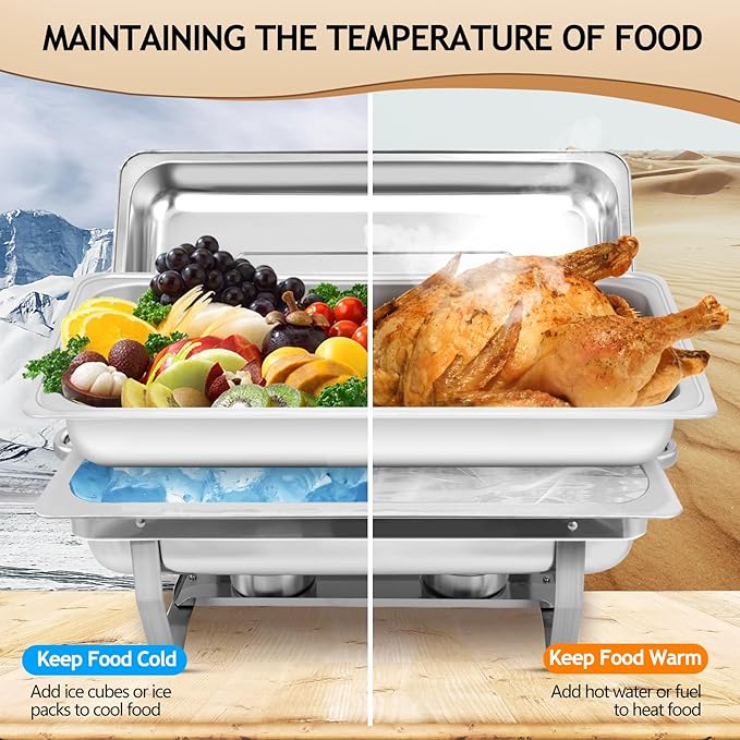 Chafing Dish Buffet Set, 8 Qt 1 Pack, Stainless Steel Rectangle Catering Warmer Server for Parties, Dinners, Catering, Buffet and Weddings