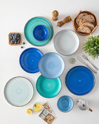 vancasso Pasta Bowls Set of 4, 46 oz Ceramic Salad Serving Bowls and Soup Bowls, Microwave Safe Pasta Plates, Large Shallow Kitchen Dishes, Bonita Series - Blue