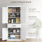 HOMCOM 72" Tall Kitchen Pantry Cabinet with Adjustable Shelves, Farmhouse Storage Cabinet with Barn Doors, Drawer and 5-Tier Shelf, Freestanding Cupboard, White