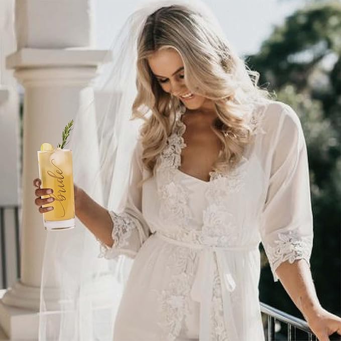 LADY&HOME Bachelorette Party Decorations Highball Glasses,13oz Tall Glass Cups,Bridesmaid Gifts Bridal Shower Gifts Gold Embossed,1 Count(Bride)