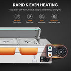 WILPREP 4-Pan Commercial Food Warmer with Sneeze Guard, Four 1/2 Pans, 1500W Countertop Electric Warmer, 86-185°F Adjustable Temp Control, Stainless Steel Buffet Bain Marie