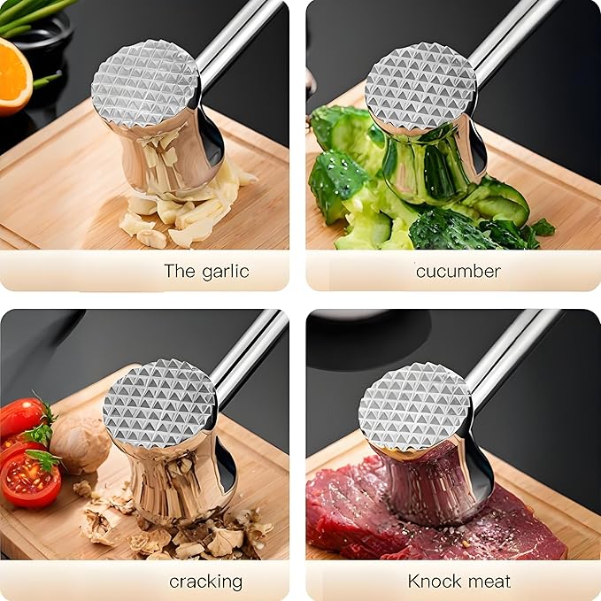 304 Stainless Steel Meat Tenderizer Mallet - Dual-Sided Meat Pounder Hammer for Tenderizing and Flattening Meat - Kitchen Essentials Meat Beater Tool with Comfort Grip Handle