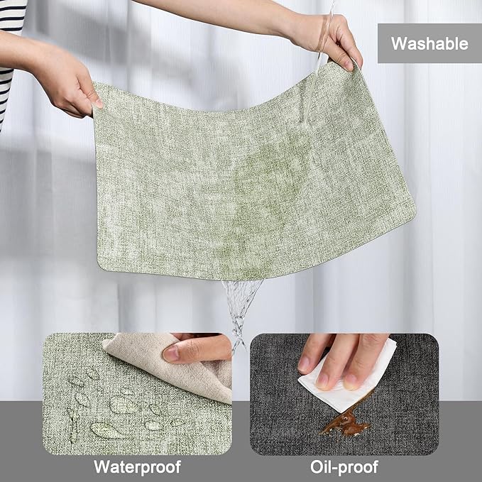 Myir JUN Placemats Dual Sided, Faux Leather Place Mats Set of 4 Indoor Placemat for Dining Table Outdoor Placemats Square Non-Slip Washable Table Mats (Gray Grass Green, Set of 4)