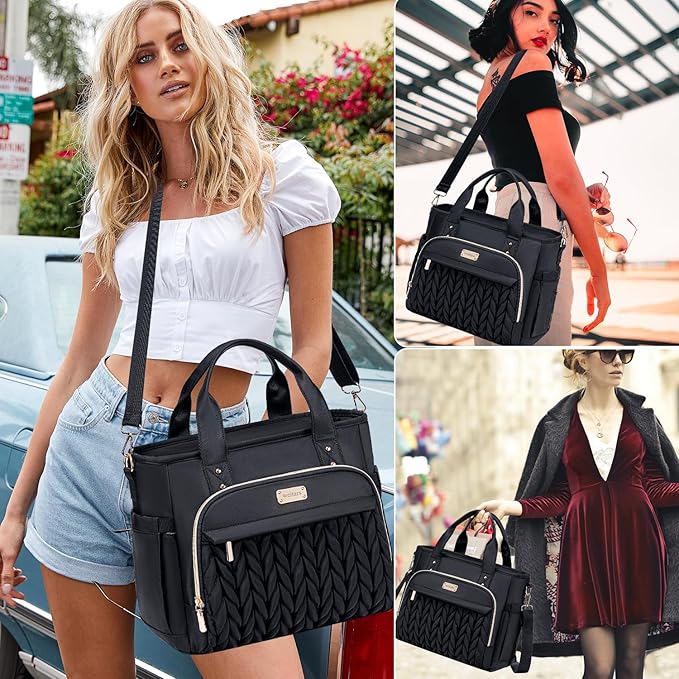 Weitars Insulated Lunch Bag for Women,Leak Proof Lunch Box for Work,Extra Large Lunch Tote Bag With Removable Shoulder Strap with Side Pockets,Reusable Lunch Bag For Picnic Hiking (Black-02)