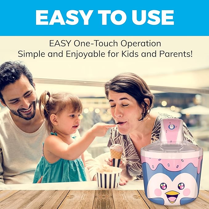 1.2 Quart Penguin Electric Ice Cream Maker Machine for Kids – Best Countertop Ice Cream Machine for Homemade Soft Serve, Sorbet, Gelato, Frozen Yogurt – Fun & Easy Desserts for Families, Easy To Clean