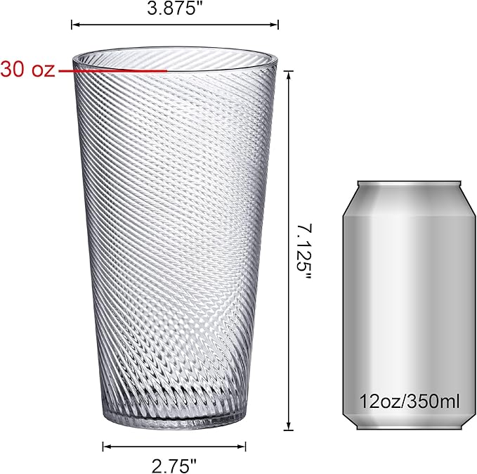 Amazing Abby Breeze - 30-Ounce Plastic Tumblers (Set of 6), All-Clear Reusable Cups, Stackable, BPA-Free, Shatter-Proof, Dishwasher-Safe