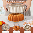 Homikit Fluted Cake Pan 10 Cups, 10 Inch Heavy Duty Carbon Steel Tube Round Pans for Baking Meatloaf Jello Angel Food Cake Monkey Bread and More, Nonstick & Easy Release, Gold