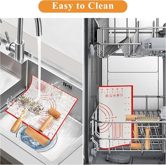 3pcs Pizza Tool Set, Include Pizza Docker, Pizza Dough Roller and Silicone Baking Mat, Dough Docker, Non Slip Baking Mat, Wooden Rolling Pin for Pizza, Cookie, Pie, Pastry, Bread