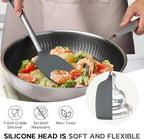 Kitchen Cooking Utensils Set of 15, Silicone and Stainless Steel Utensils Spatula Set with Holder, Heat Resistant & Dishwasher Safe - Grey