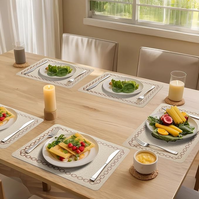 Placemats Set of 6, Heat Resistant & Waterproof Table Mats for Dining, Non Slip Scratch Proof Place Mats for Kitchen, Easy to Clean - Outdoor,Indoor Use（17x12 Inch）