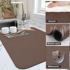 Dish Drying Mat for Kitchen Counter, Heat Resistant Drainer Mats with Non-slip Rubber Backed, Hide Stain Kitchen Super Absorbent Draining Mat, Easy to Clean Dish Rack Pad, Brown 18"x32"