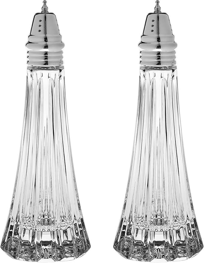 Salt and Pepper Shaker Set - Spice Dispenser Set - Cut Crystal - Large Beautiful Shakers - 7.5" H - Made in Europe - by Barski