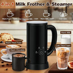 Milk Frother and Steamer, Electric 4-in-1 Hot and Cold Foam Maker, Automatic Milk Warmer with Two Whisks for Latte Cappuccino Hot Chocolate, 10.1oz/300ml, Black