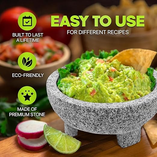 2 Sets Umien™ Granite Mortar and Pestle Set - 100% Granite - 3.5-Cups - 8-Inch – Avocado Tool Included – Natural Stone Molcajete for Spices, Pestos, & Guacamole (Grey) - Stone Grinder - Guacamole