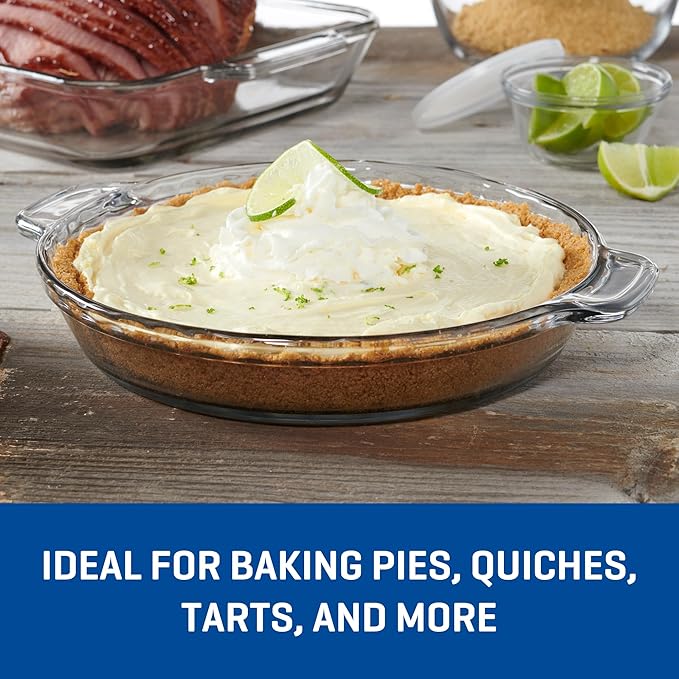 Anchor Hocking 2 Pack 9.5 Inch Glass Pie Plates – Classic Bakeware for Pies, Quiches, and Tarts – Oven Safe, Dishwasher Safe, Made in USA
