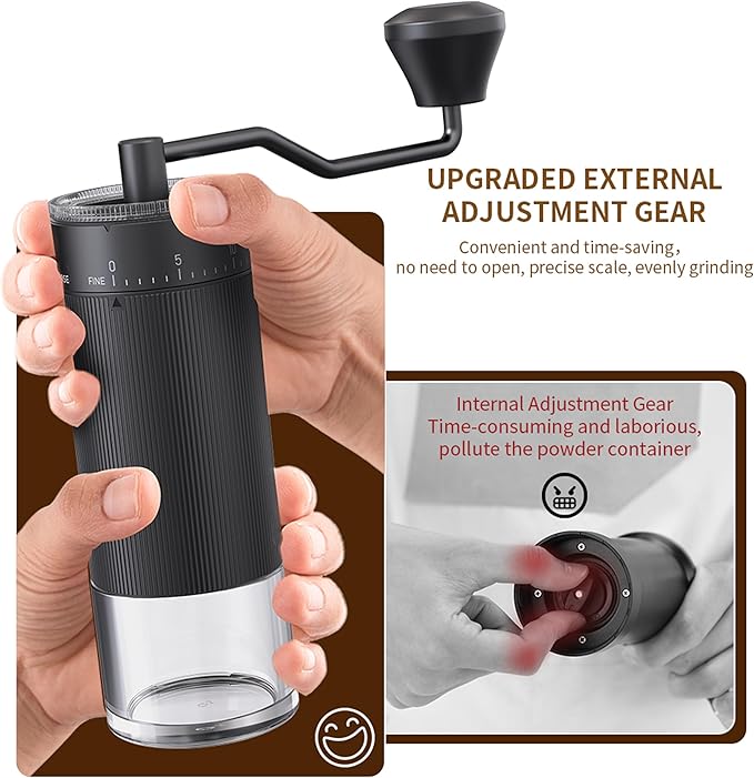 Portable Manual Coffee Grinder with with CNC Stainless Steel Conical Burr 40 Adjustable Settings,Hand Coffee Bean Mill with 30g Capacity & Crank for Travel Camping Office Home