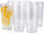 KOXIN-KARLU Hammered 24-ounce Plastic Tumbler Acrylic Glasses Drinking Cups, set of 6 Clear