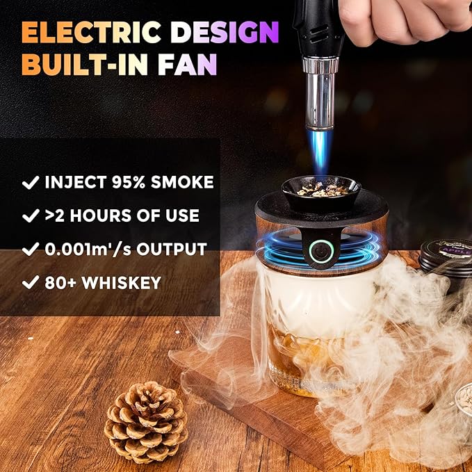 Electric Whiskey Smoker Kit with Torch, Best Whiskey Gifts for Men, 6 Wood Chips – Infuse Rich Smoky Flavors in Bourbon Old Fashioned & Cocktails, Birthday Gifts for Dad, Husband (Butane Not Included)