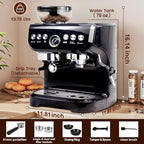 MIROX Espresso Machine 15 Bar, Coffee Maker With Milk Frother Steam Wand, Built-In Bean Grinder, Combo Cappuccino Machine with 70oz Removable Water Tank (ABS high-strength plastic shell)