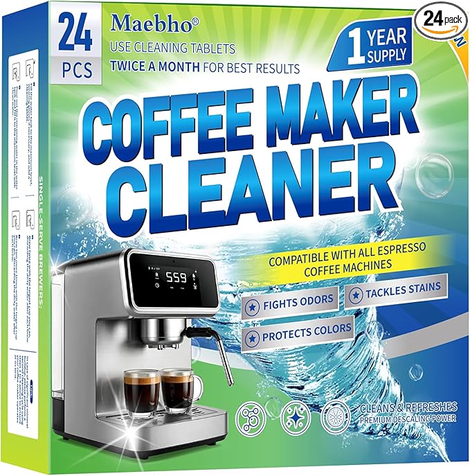 Coffee Maker Cleaner & Descaler Tablets - 24 PCS Uses for Keurig, Ninja, Breville, Delonghi, Miele, Jura and More, Coffee Machine Claening Tablets Removes Limescale -1Year Supply