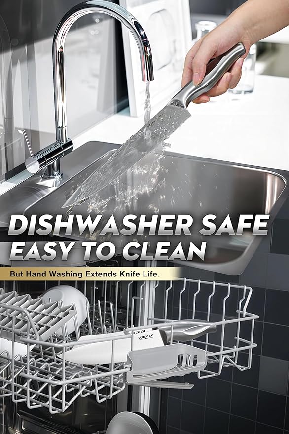 ROCOCO Kitchen Block Knife Set - 15 PCS Stainless Steel Knife Set with Block and Sharpener Dishwasher Safe Father Mother Birthday Christmas Gift