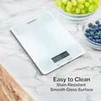 PantryPro Glass Platform Digital Kitchen Scale - 11lbs / 5kg Capacity - LCD Display g kg oz lb fl.oz ml - CR2032 Battery Included - White