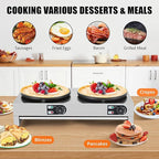 16" Commercial Electric Crepe Maker, 1500W+1500W Double Plate Pancake Maker Griddle, Adjustable Temp Control 110V Electric Crepe Machine for Blintzes, Eggs, Bacon