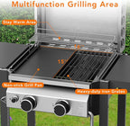 Propane Gas BBQ Grill 2-Burner Barbecue Grills with Cast Iron Frying Pan and Grates Combo, 16000 BTU Output Stainless Steel Grill for Outdoor Cooking, Patio, Backyard Party