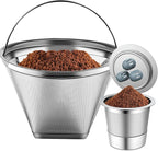 Stainless Steel Reusable Coffee Filter Compatible with Coffee Maker, Reusable Coffee Pods with 4 Cone Coffee Filters, Reusable Coffee Filters for Ninja CFP201 CFP300 CFP301 CFP307