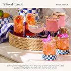 MACKENZIE-CHILDS Coupe Glass, Decorative Stemmed Cocktail Glass, 11 Ounces, Blue-and-White Royal Check