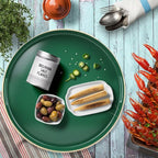 Green Round Decorative Tray with Handles, 13" Versatile Serving Tray for Coffee Table, Ottoman, Ideal for Serving, Displaying, Organizing