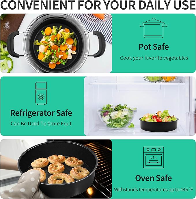 P&P CHEF 9.5 Inch Cake Pan Set of 3, Non-Stick Round Cake Pans Tins for Tier Smash Cakes, Baking Pans Set & Essential Bakeware, Stainless Steel Core & Leak-Proof