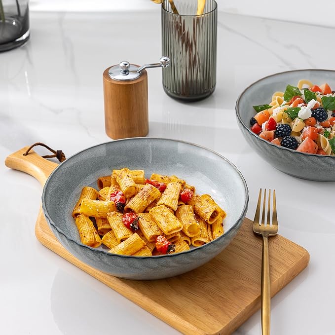 GBHOME 8.5'' Large Pasta Bowls, 38 Ounce Stoneware Salad Bowls for Kitchen, Ceramic Serving Bowls With Textured Pattern for Pasta,Fruit, Stews,Noodle, House-warming Gift,Set of 4