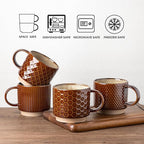 GBHOME 6 OZ Stackable Coffee Mugs, Ceramic Coffee Mugs with Texture Patterns for Man,Woman,Dad,Mom, Modern Coffee Cups Set of 4 for Espresso/Cappuccino. Dishwasher&Microwave Safe,