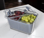 Kitchen Spaces Colander Bin, Produce Saver, Fridge Organizer With Lid, Wash, Strain and Store, Great for Refrigerator, Freezer and Pantry, Large, Gray