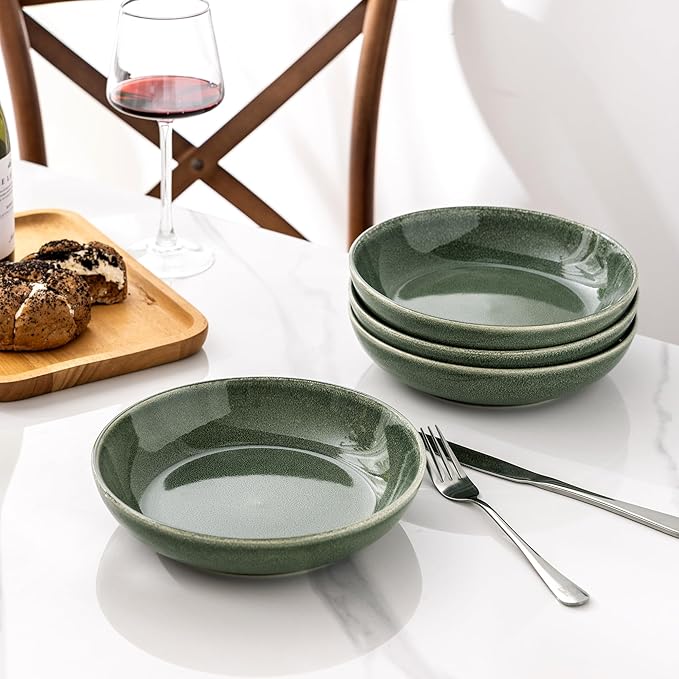 AmorArc 8.5'' Large Ceramic Pasta Bowls Set, 36oz Stoneware Bowls Set of 4 for Kitchen, Reavtive Glaze Bowls-Microwave, Dishwasher Safe for Pasta,Salad,Oatmeal -Jade Green