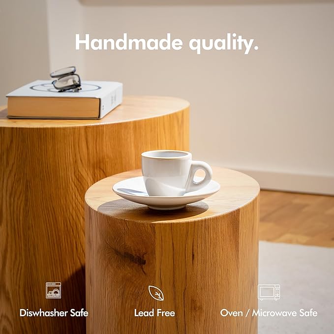 KIVY 3 oz Espresso cups set of 4 - Thick walled stoneware espresso cup set - Italian style espresso cups and saucers - Demitasse cups set of 4 - Small coffee mugs - Demitasse cups and saucers sets