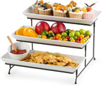 Gomakren 3 Tier Serving Trays Stand 14 Inches Serving Platters Rectangular Large Serving Plates for Party Display Set Collapsible Sturdier Rack, Christmas Serving Trays and Platters