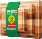Riveira Walnut/Cherry/Maple Wood Cutting Board Set - Versatile And Durable: 3 Pcs Wooden Cutting Boards - Natural Wooden Cutting Boards For Kitchen Set - Complete Walnut/Cherry/Maple Cutting Board